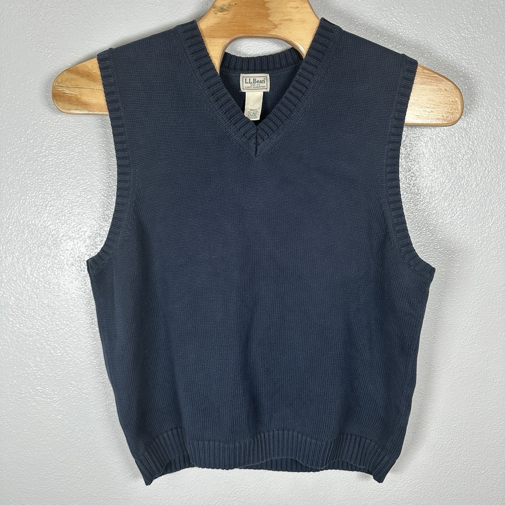 LL Bean 100% Cotton V-Neck Sweater Vest Mens Size XL Navy Blue Classic Preppy